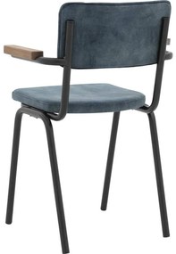 Goossens Eetkamerstoel Chaplin blauw velvet stof met armleuning, urban industrieel