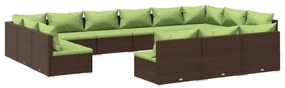 vidaXL 13-delige Loungeset met kussens poly rattan bruin