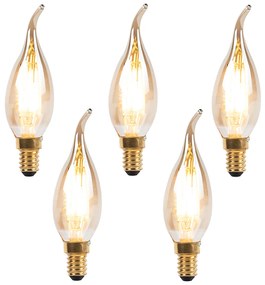 Set van 5 E14 dimbare LED filament tipkaarslamp 240V 3W 250 lm