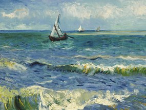 Kunstreproductie The sea at Saintes-Maries-de-la-Mer (Vintage Seascape with Boats) - Vincent van Gogh, (40 x 30 cm)