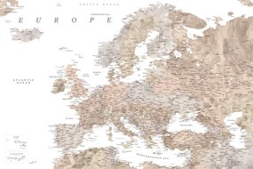 Kaart Detailed map of Europe in neutral watercolor, Blursbyai
