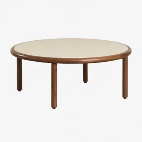 Ronde Salontafel Van Acaciahout Olivia Ø80 Cm & Beige - Semoline & Donker Acaciabruin - Sklum