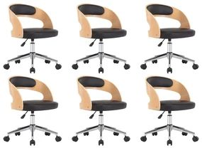 vidaXL Eetkamerstoelen draaibaar 6 st gebogen hout en kunstleer zwart