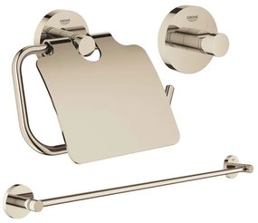 GROHE Essentials accessoireset 3-delig met handdoekhouder, handdoekhaak en toiletrolhouder met klep nikkel sw98982/sw99006/sw99022/