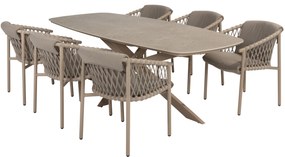 Prado Allora dining tuinset 240x105xH75 cm 7 delig keramiek barrel latte 4 Seasons Outdoor