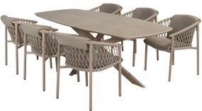 Prado Allora dining tuinset 240x105xH75 cm 7 delig keramiek barrel latte 4 Seasons Outdoor
