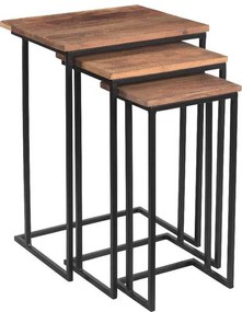 Industriële bijzettafel vierkant hout&staal - Set van 3
