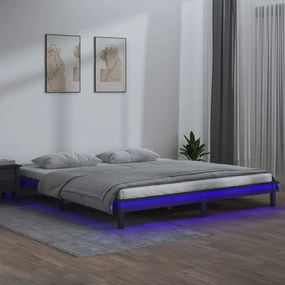 vidaXL Bedframe LED massief hout grijs 140x190 cm