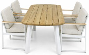 Tuinset 4 personen 180 cm Aluminium/teak Wit Lifestyle Garden Furniture Faro/Falcon