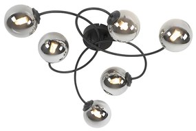 Moderne plafondlamp zwart 6-lichts met smoke glas - Athens Modern, Art Deco G9 Binnenverlichting Lamp