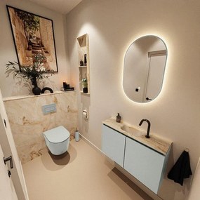 MONDIAZ TURE-DLUX 80cm toiletmeubel Greey. EDEN wastafel Frappe positie midden. Met 1 kraangat. TUREDX80GREM1FRA