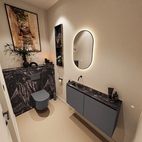 Mondiaz Ture DLux toiletmeubel 100cm dark grey met wastafel lava links zonder kraangat