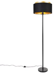Moderne vloerlamp zwart met kap zwart met goud - Simplo Modern E27 Binnenverlichting Lamp
