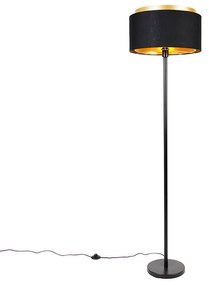 Moderne vloerlamp zwart met kap zwart met goud - Simplo