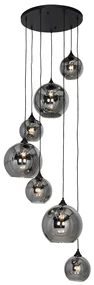 Smart Hanglamp zwart met smoke glas rond 7-lichts incl. 7 Wifi A60 - Sandra E27 Binnenverlichting Lamp