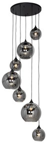 Smart hanglamp zwart met smoke glas rond 7-lichts incl. 7 Wifi A60 - Sandra