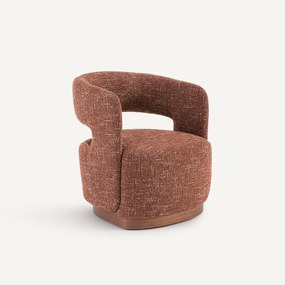 Draaifauteuil met walnoten onderstel, stof met structuur, Jesper