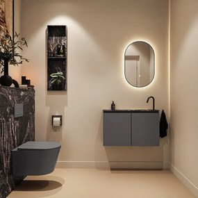 Mondiaz Ture DLux toiletmeubel 80cm dark grey met wastafel lava rechts met kraangat