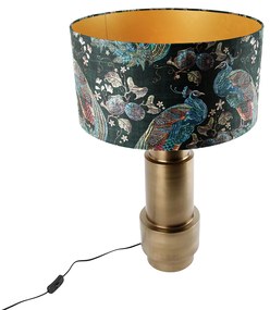 Tafellamp brons velours kap pauw groen met goud 50 cm - Bruut Art Deco E27 rond Binnenverlichting Lamp