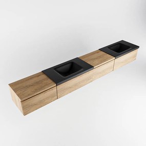 Mondiaz Bukla 280cm badmeubel met module 60 rechts Washed Oak met 4 lades wastafel Cloud dubbel 0 kraangaten Urban