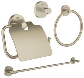 GROHE Essentials accessoireset 4-delig met handdoekring, handdoekhouder, handdoekhaak en toiletrolhouder met klep Brushed nikkel sw98951/sw98983/sw99007/sw99023/