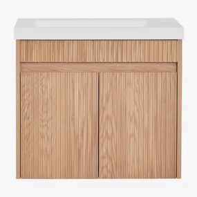 Narek Zwevend Houten Badkamermeubelset Met Geïntegreerde Wastafel Spiegelloze & Zonder Kraan & Ash Brown & ↔︎ 60 Cm - Sklum