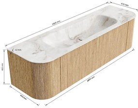 Mondiaz Kurve-dlux 160cm badmeubel ronding links/rechts walnut met 1 lade en 2 deuren en wastafel big medium midden 1 kraangat frappe