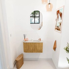 Mondiaz Joya DLux 70cm toiletmeubel ronding links oak met wastafel faye rechts 1 kraangat ostra