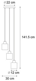 Moderne hanglamp zwart met smoke glas 3-lichts - Dame Modern E27 rond Binnenverlichting Lamp