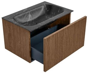 Mondiaz Kurve-dlux 70cm badmeubel walnut met 1 lade en wastafel big small midden 1 kraangat lava