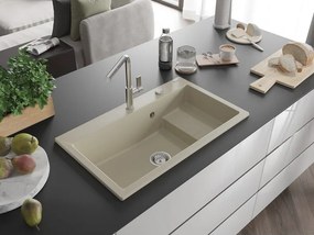 Mexen Omar granit wastafel 1-komorige 800 x 480 mm, beige, chroom sifon - 6520801005-69