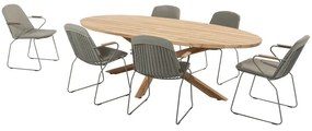Veneto Prado ellips dining tuinset teak 240x115xH75 cm 7 delig teak olive 4 Seasons Outdoor