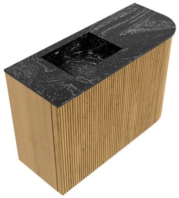 Mondiaz Joya DLux 60cm toiletmeubel ronding rechts oak met wastafel faye links zonder kraangat lava