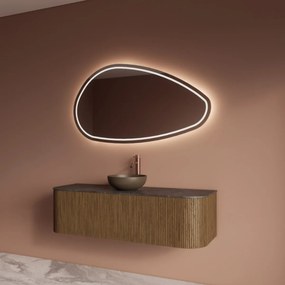 Gliss Design Alluro badmeubel ribbelfront met ronding links/rechts 140cm castle brown en zwart leisteen toppaneel