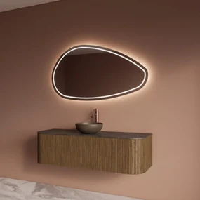 Gliss Design Alluro badmeubel ribbelfront met ronding links/rechts 140cm castle brown en zwart leisteen toppaneel
