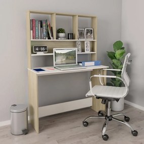 vidaXL Bureau met schappen 110x45x157cm bewerkt hout wit en eikenkleur