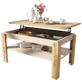 ASTI-P eiken artisan / beige - moderne salontafel met hefblad