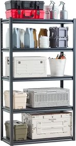 VEVOR opbergrek, 907 kg, boutloze stelling, kelderstelling, zware, verstelbare metalen garagestelling, 5 niveaus, 457,2 x 1016 x 1828,8 mm, opbergrek, voor keuken, werkplaats, kelder, magazijn, zwart