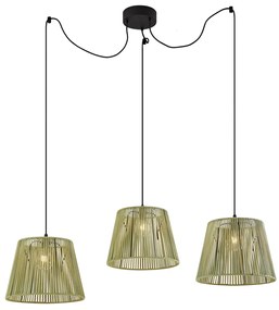Buiten hanglamp zwart met groene kappen van touw 3-lichts IP44 - Cava Jayla