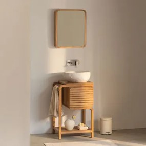 Bradley Teakhouten Badkamermeubelset Onregelmatige In Wit Cement ↔︎40 Cm Fedro & Rechthoekig Met Afgeronde Hoeken En Opbergruimte - Sklum