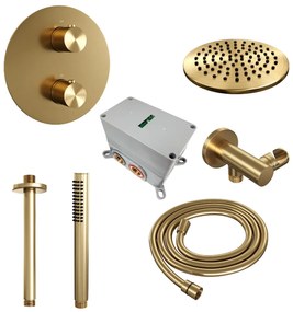 Brauer Gold Edition thermostatische inbouw regendouche met staafhanddouche, plafondarm en hoofddouche 20cm set 77 messing geborsteld PVD