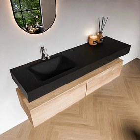 Zaro Alan badmeubel 160cm washed oak 2 lades met vrijhangende wastafel cloud links 1 kraangat urban