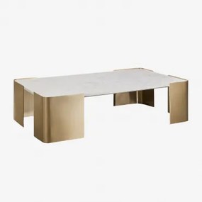 Rechthoekige Salontafel 110x70 Cm In Marmer En Roestvrij Staal Bemerit Wit Marmer - Sklum