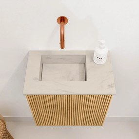 Mondiaz Joya DLux 40cm toiletmeubel oak met wastafel faye links zonder kraangat opalo