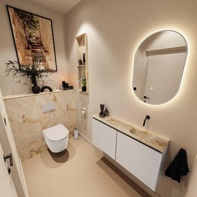 MONDIAZ TURE-DLUX 100cm toiletmeubel Linen. EDEN wastafel Frappe positie rechts. Zonder kraangat. TUREDX100LINR0FRA