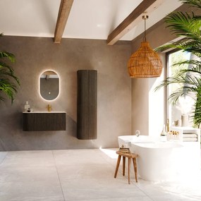 Mondiaz Kurve-dlux 95cm badmeubel ronding links shadow met 1 lade en deur en wastafel big small kraangat rechts frappe