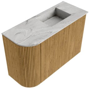 Mondiaz Joya DLux 60cm toiletmeubel ronding links oak met wastafel faye rechts zonder kraangat glace