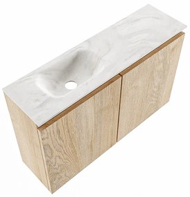 Mondiaz Ture DLux toiletmeubel 80cm washed oak met wastafel ostra links zonder kraangat