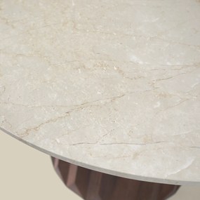 Ronde Eettafel Beige Marmer En Hout - 120 X 120cm.