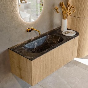 Mondiaz Kurve-dlux 115cm badmeubel ronding rechts oak met 1 lade en deur en wastafel big small links zonder kraangat lava